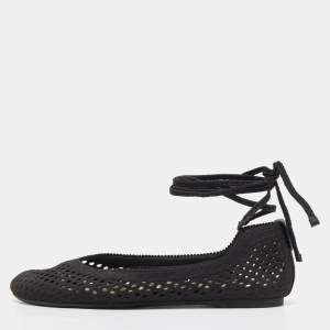 Pre Owned Dior Black Mesh Lace Up Ballet Flats Size 38