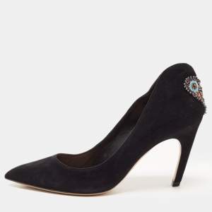 Dior Black Suede Embellished Heart Pumps Size 36