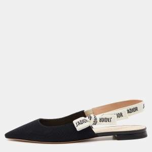 Dior Black Fabric J'adior Pointed Toe Slingback Flats Size 40.5