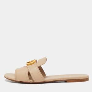 Dior Beige Leather 30 Montaigne Slide Sandals Size 38
