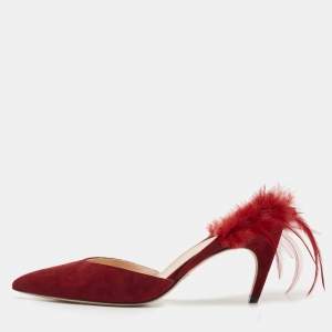 Pre Owned Dior Red Suede and Feather Ethnie Slingback Sandals Size 40