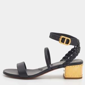 Dior Black Leather Egee Ankle Strap Sandals Size 38