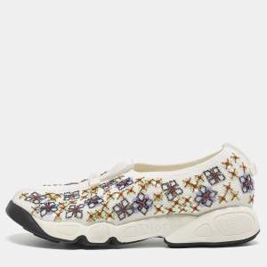 Dior White Mesh Fusion Embellished Low Top Sneakers Size 38