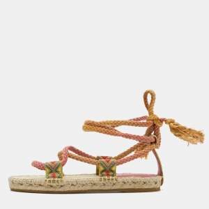 Dior Pink Cotton Blend Diorexpress Ankle Wrap Espadrille Sandals Size 34.5