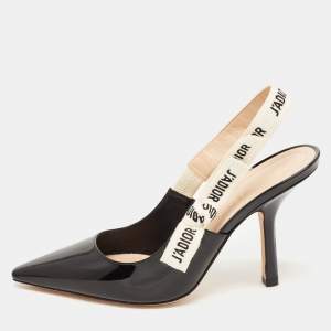 Pre Owned Dior Black Patent Leather J'adior Slingback Pumps Size 38
