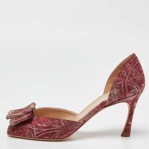 Pre Owned Dior Red Brocade Fabric Idylle D'orsay Pumps Size 40.5