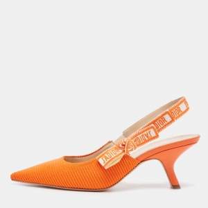 Dior Orange Canvas Jadior Slingback Pumps Size 40