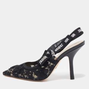 Dior Black Floral Lace J'Adior Pointed Toe Slingback Pumps Size 39