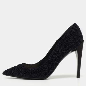 Pre Owned Dior Two Tone Flower Textured Velvet and Satin Pointed Toe Pumps Size 39