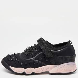 Dior Black Embellished Fabric and Mesh Fusion Sneakers Size 40