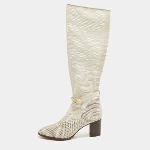Dior Cream Mesh and Leather Knee Length Boots Size 39