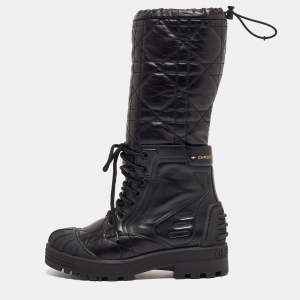 Dior Black Cannage Leather Dioriron Combat Boots Size 37
