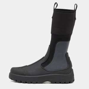 Dior Black/Grey Rubber and Fabric Basket Mid Calf Boots Size 43 