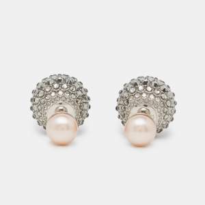 Dior Tribales Crystals Faux Pearl Silver Tone Earrings