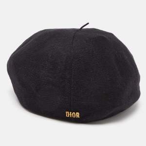 Dior Black Logo Detail Linen Beret Hat