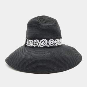 Christian Dior Black Straw Daytime Roses Hat