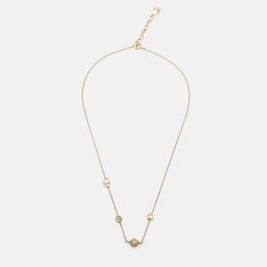 Dior Gold Tone Secret Cannage Faux Pearl Crystal Station Necklace
