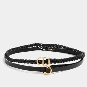Dior Black Leather CD Double Braided Buckle Belt 80CM