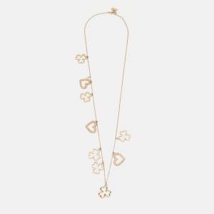 Dior  Crystal Heart Clover Charms Gold ToneChain Necklace