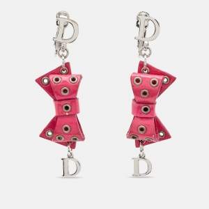 Dior Pink Bow Patent Leather Drop Earrings