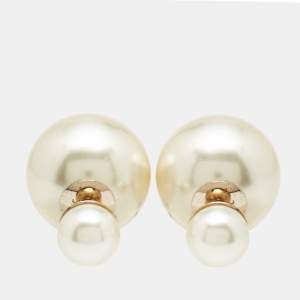 Dior Tribales  Faux Pearl Gold Tone Metal Earrings