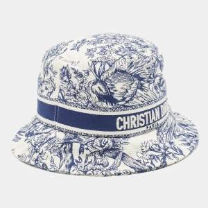 مملوكة مسبقًا Christian Dior Blue D-Bobby Toile de Jouy Soleil Printed Cotton Small Brim Bucket Hat