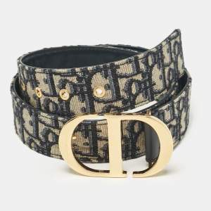 Dior Navy Blue Oblique Canvas 30 Montaigne Buckle Belt 75 CM