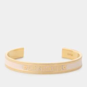 Dior Gold Tone/Light Pink Enamel Open Cuff Bracelet