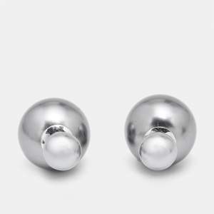 Dior Tribales Grey Faux Pearl Silver Tone Earrings