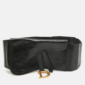 Dior Black Glossy Leather Saddle Wrap Belt