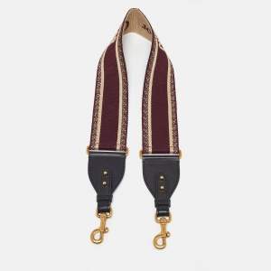 Dior Burgundy Embroidered Canvas and Leather Book Shoulder Strap