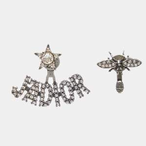 Dior J'adior Asymmetrical Bee Crystal Silver Tone Earrings