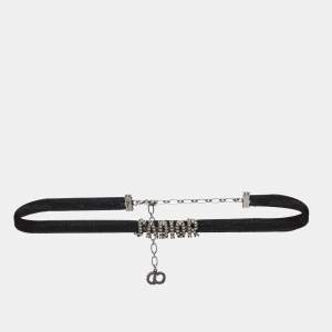 Dior J'adior Crystal Studded Black Velvet Choker Necklace