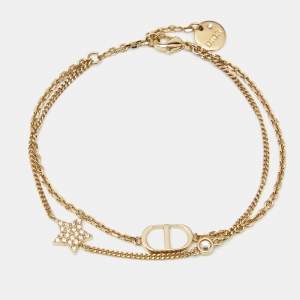 Pre Owned Dior Petit CD Double Chain Crystals Gold Tone Bracelet