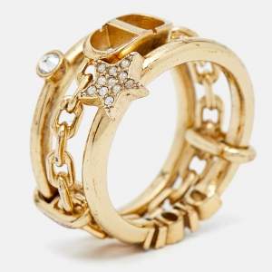 Dior CD Crystals Gold Tone Logo Triple Ring Size 54