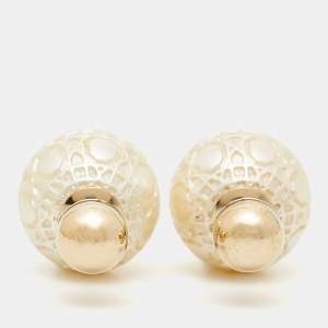 Dior Tribales Secret Cannage Faux Pearls Gold Tone Metal Earrings