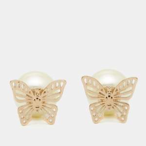 Dior Tribales Pearl Butterfly Gold Tone Earrings