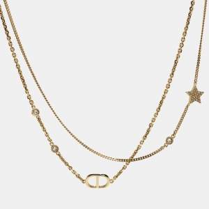 Dior Petit CD Crystals Gold Tone Double Strand Necklace