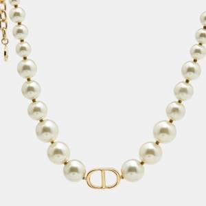Dior 30 Montaigne Faux Pearl Gold Tone Choker Necklace