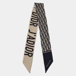 مملوكة مسبقًا Dior Blue/Grey J'Adior Oblique Print Silk Mitzah Scarf