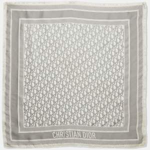 Dior Grey Oblique Silk Fringed Scarf 