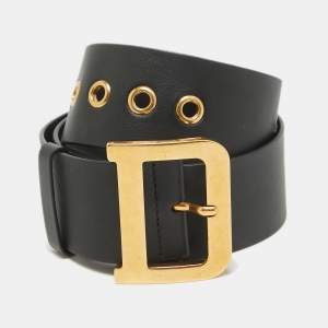 Dior Black Leather Diorquake Buckle Belt 80CM