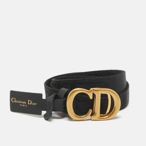 مملوكة مسبقًا Dior Black Canvas and Leather CD Logo Slim Belt