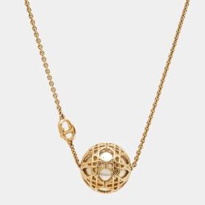 Dior Secret Cannage Faux Pearl Gold Tone Necklace