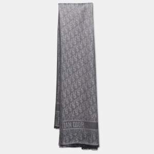 Christian Dior Oblique Lame Fringed Edge Scarf 
