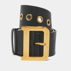 Dior Black Leather Diorquake Buckle Wide Belt 80CM