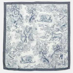 Dior Navy Blue/White Toile De Jouy Sauvage Silk Square Scarf