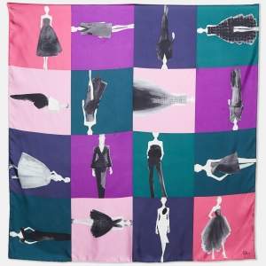 Pre Owned Dior Multicolor Color Block Printed Silk Square Scarf