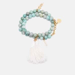 Dior Jasper Bead Jardin Gold Tone Double Wrap Bracelet