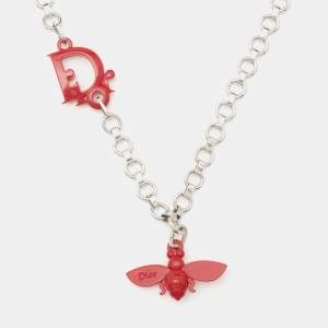 Dior Bee Logo Resin Silver Tone Necklace